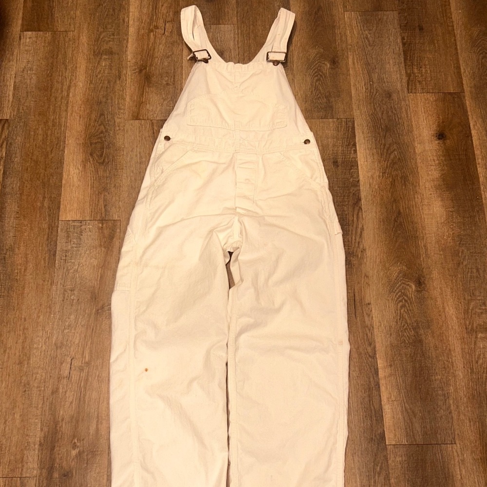 70's Vintage Sears White Cotton Bib Overalls Workwear Painter Pants 32x30 Grunge